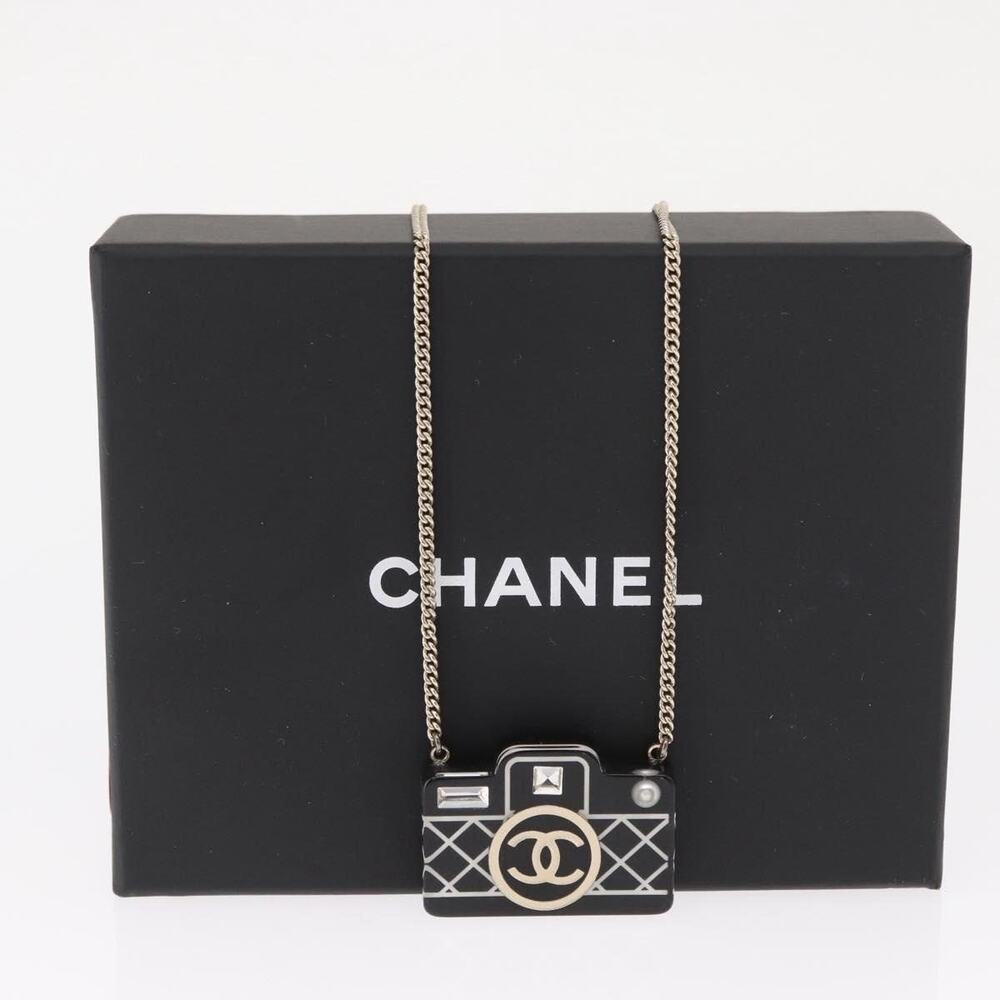 Chanel CC Logo Camera Necklace Metal Black CC